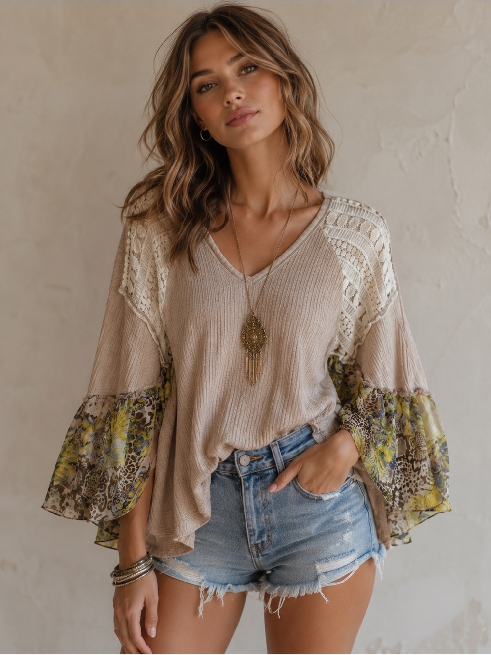 Cottagecore Boho Bell Sleeve Peasant Top Crochet Lace Woman's Small